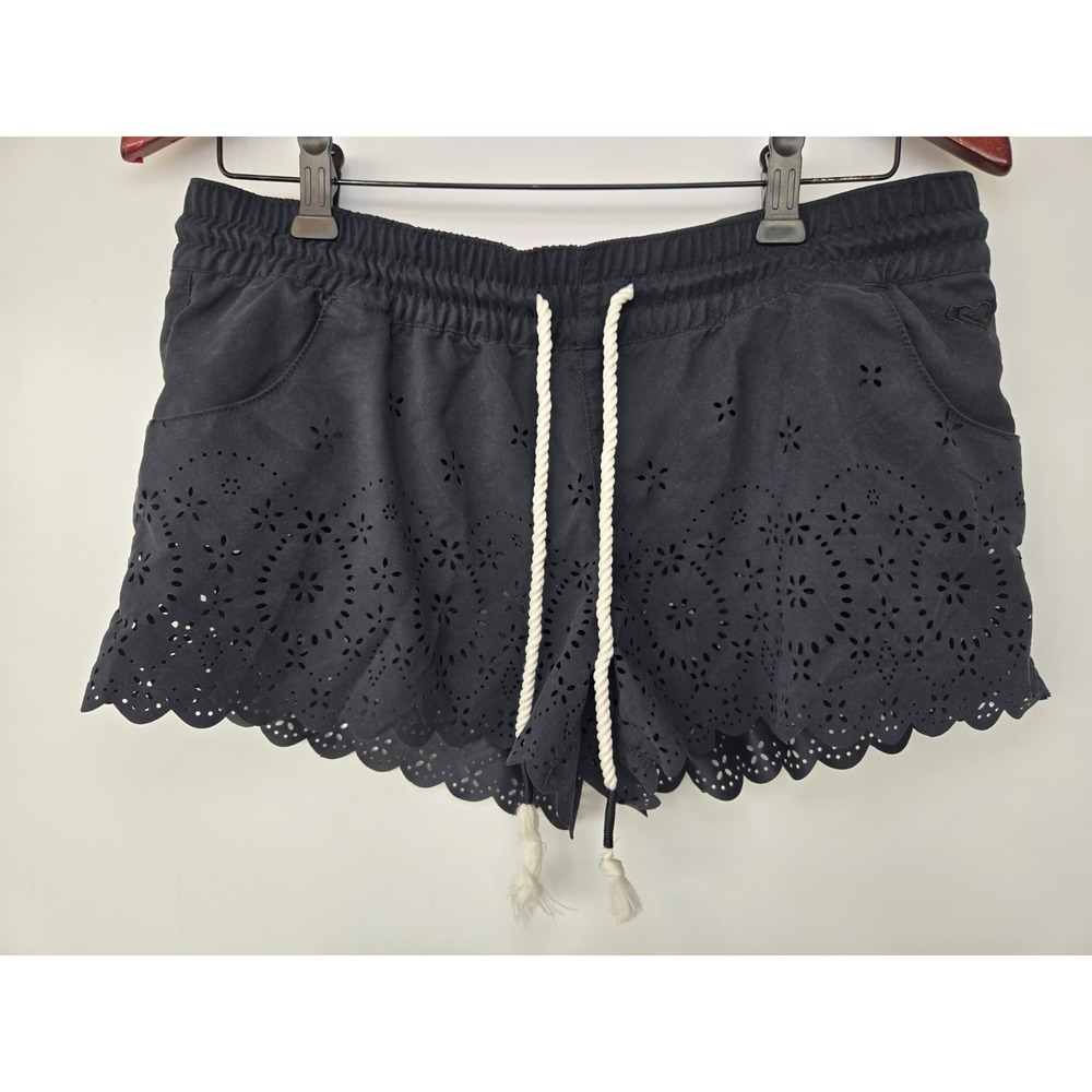 Roxy Women's Board Swim Beach pool shorts Flower Mesh Lace Lowrise Sz S Oversize